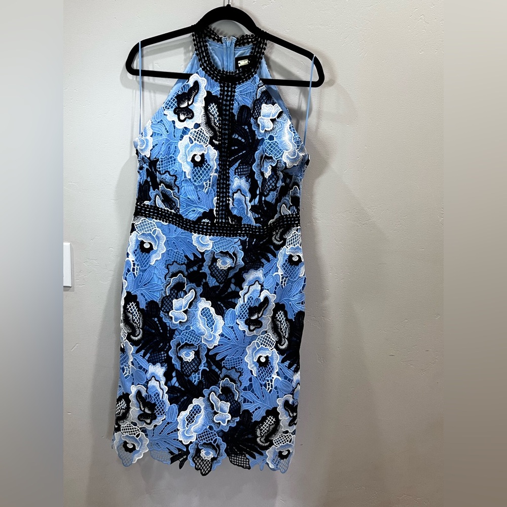 Alexia Admor Blue Black Halter Sheath  Dress